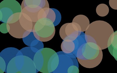 Multicolored translucent circles on a dark background. 3D illustration
