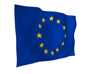 Slightly waving flag of the European Union isolated on white background, 3D rendering. Symbol of Europe. 3D illustration
