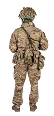 set image of modern british soldier with rifle on white background . army, military and people concept