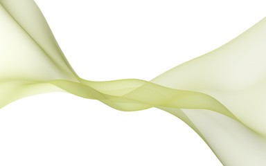 Yellow color scarf. Abstract yellow wave. Bright yellow ribbon on white background. Abstract yellow color smoke. Raster air background. 3D illustration