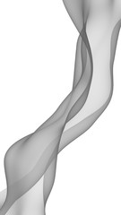 Abstract gray wave. Raster air background. Bright gray ribbon on white background. Gray scarf. Abstract gray smoke. 3D illustration