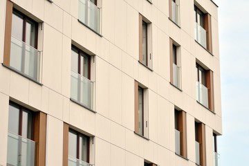 Fragment of a modern apartment building in front. Very modern apartment house.