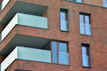 Fragment of a modern apartment building in front. Very modern apartment house.