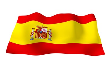 The flag of Spain. Official state symbol of the Kingdom of Spain. Concept: web, sports pages, language courses, travelling, design elements. 3d illustration