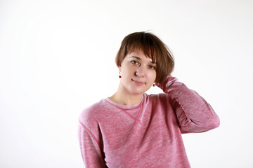 Woman posing on white background