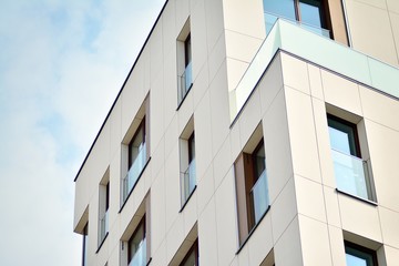 Fragment of a modern apartment building in front. Very modern apartment house.