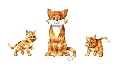 Vector set of cartoon images of cute different cats different different actions