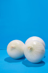 Set of onions on colorful background