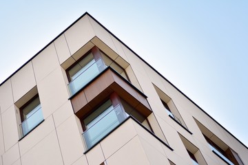 Fragment of a modern apartment building in front. Very modern apartment house.