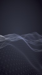 Abstract landscape on a dark background. Cyberspace navy blue grid. Hi-tech network. 3D illustration