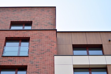 Fragment of a modern apartment building in front. Very modern apartment house.