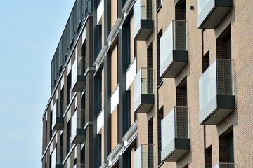 Fragment of a modern apartment building in front. Very modern apartment house.
