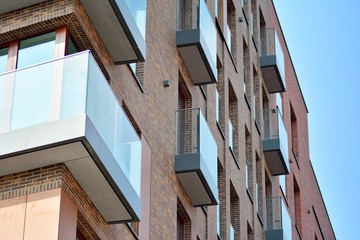 Fragment of a modern apartment building in front. Very modern apartment house.