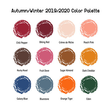 Autumn/Winter 2019/2020 Color Palette. Color swatch concept modern style. Color palette guide. Design guide, catalogue. Vector illustration EPS 10 