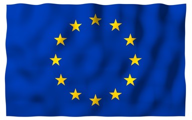 Slightly waving flag of the European Union isolated on white background, 3D rendering. Symbol of Europe. 3D illustration