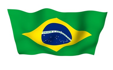 Waving flag of Brazil. Ordem e Progresso. Order and progress. Rio de Janeiro. South America. State symbol.