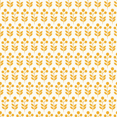 Retro flowers in yellow on white background, seamless vector pattern
