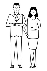 business couple avatar cartoon character black and white
