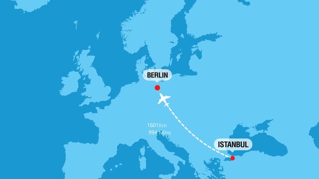 Istanbul to Berlin  Flight Travel Route