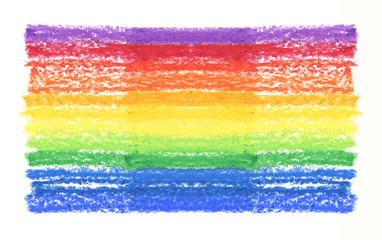 Oil pastel rainbow stroke texture on white background.