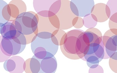 Multicolored translucent circles on a white background. Pink tones. 3D illustration