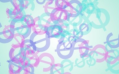 Multicolored translucent dollar signs on white background. 3D illustration