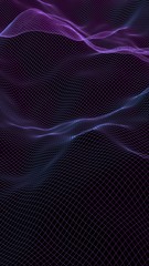 Abstract landscape on a dark background. Cyberspace purple grid. Hi-tech network. 3D illustration