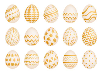 Set of Fifteen Easter eggs with gold texture