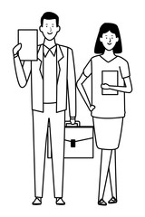 business couple avatar cartoon character black and white