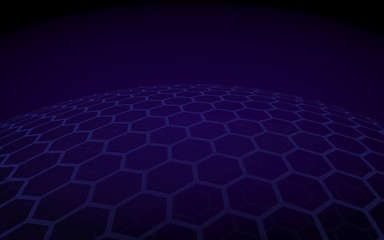 Multilayer sphere of honeycombs, blue on a dark background, social network, computer network, technology, global network. 3D illustration