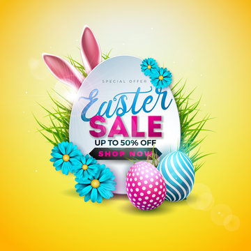 Easter sale vector banner design. Big easter sale text up to 50