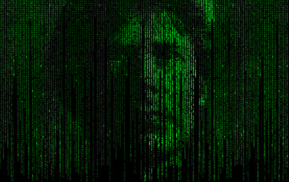 Abstract matrix digital numbers artifical intelligence ai theme with human face