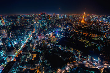 Fototapeta na wymiar Aerial view of Tokyo, Japan from Roppongi Hills at night