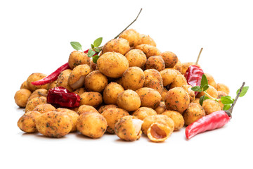 Crispy chilli peanuts snacks isolated on white