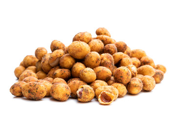 Crispy chilli peanuts snacks isolated on white