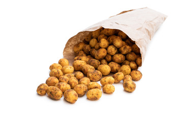 Crispy chilli peanuts snacks paper bag isolated on white