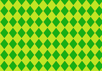 Seamless geometric pattern with green and chartreuse rhombs crossed with golden yellow stripes