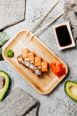 Composition with tasty sushi