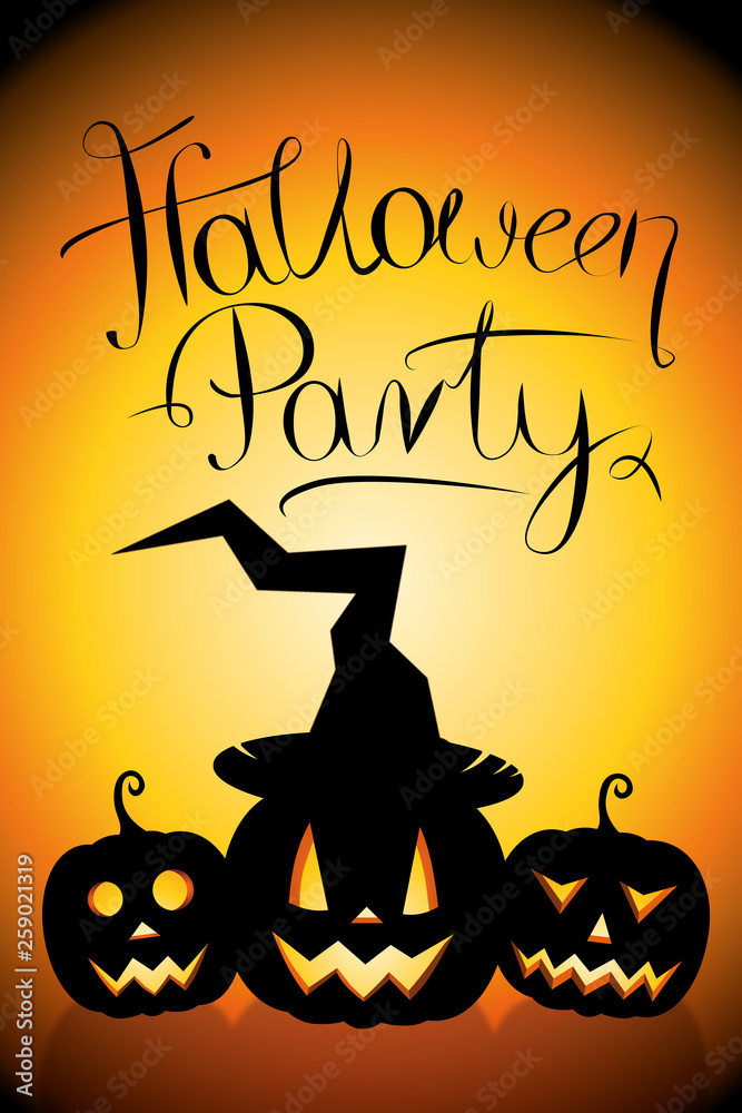 Sticker Halloween party poster/ banner with carved pumpkins