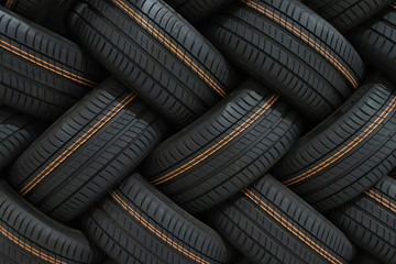 Stack of car tires with shadow deep of view. Great for backgrounds - obrazy, fototapety, plakaty