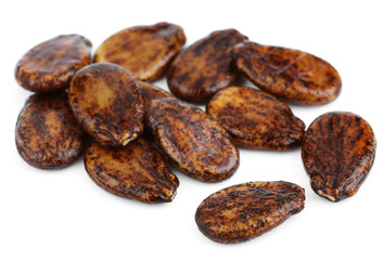 Heap of watermelon seeds isolated on white background