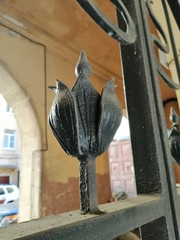 fragment of wrought-iron lilies of the old gates of the building     © Юрий Соков