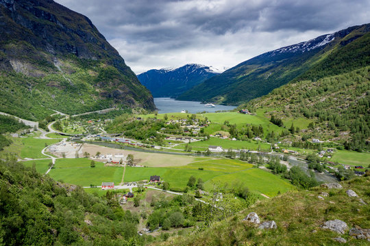 Overlooking Fl&aring;m and Sognefjord in Norway