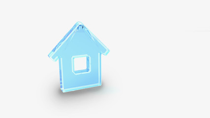 3D illustration. Blue glass house on white background