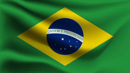 Fototapeta premium Brazil flag waving with the wind, 3D illustration