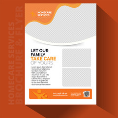 Orange home care brochure flyer design. Leaflet cover presentation. Catalog with Abstract geometric background. Modern publication poster magazine, layout, template. A4 size 