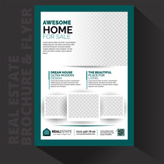 Real Estate Turquoise brochure flyer design. Leaflet cover presentation. Catalog with Abstract geometric background. Modern publication poster magazine, layout, template. A4 size 