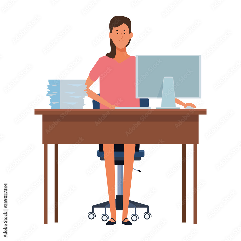 Wall mural woman in a office desk