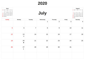 2020 a monthly calendar  with white background.