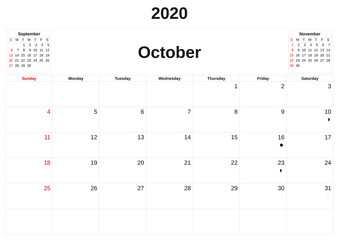 2020 a monthly calendar  with white background.